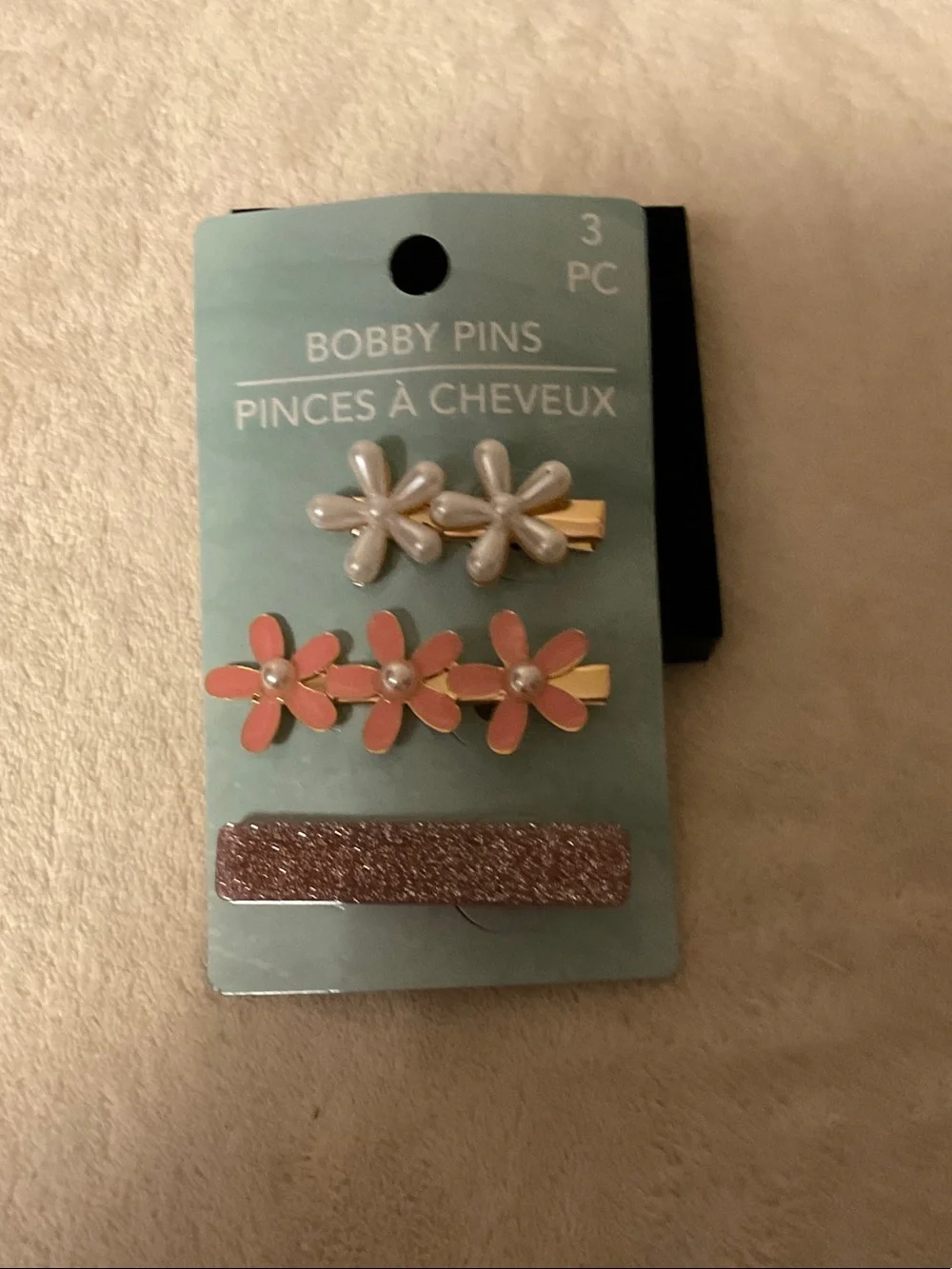Pink Floral and Pearl Bobby Pin Set - 3 Pack